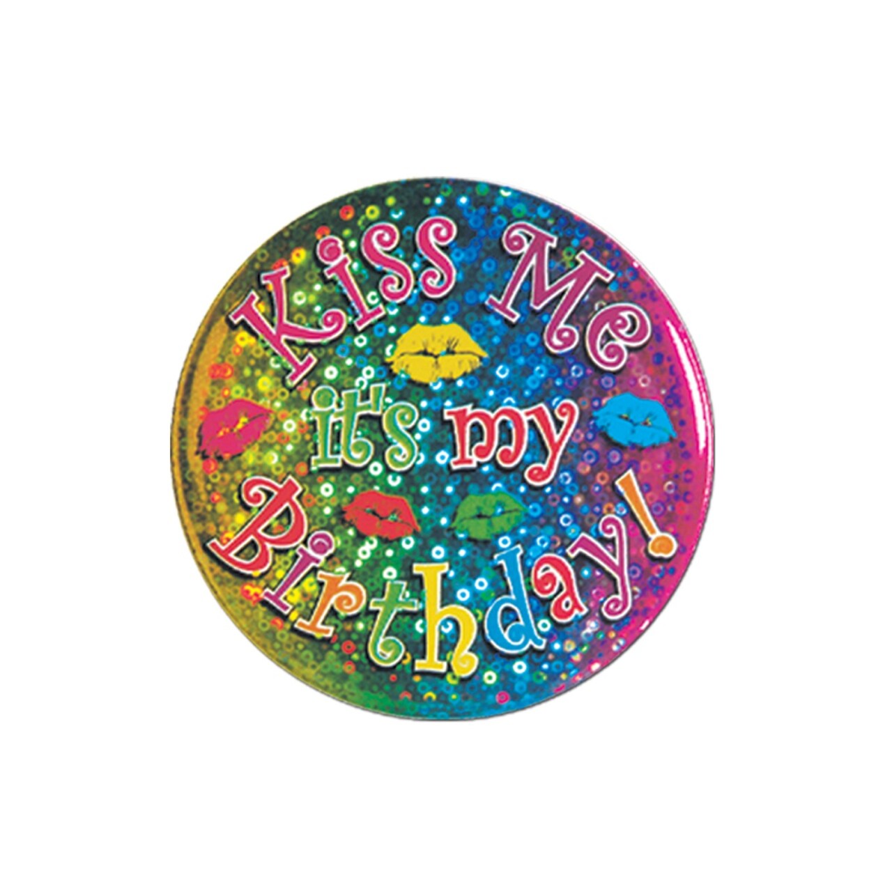 Party Central Club Pack of 12 Vibrantly Colored "Kiss Me It's My Birthday!" Button Party Favors 3.5"
